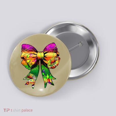 Mardi Gras King Cake Coquette Bow Crawfish Carnival Button