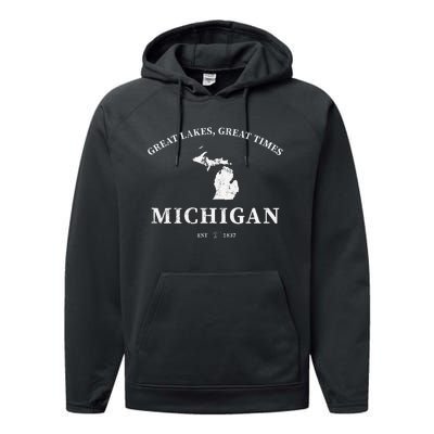 Michigan Great Lakes Great Times Performance Fleece Hoodie