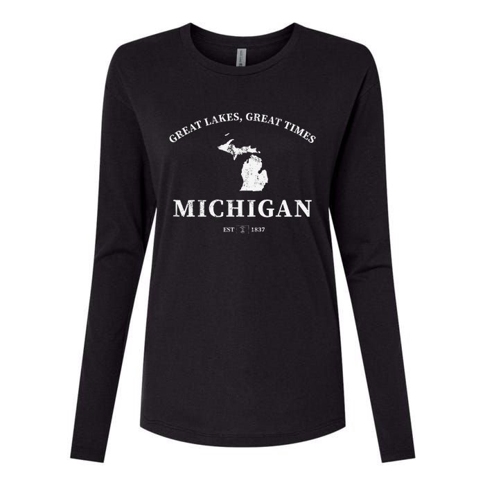 Michigan Great Lakes Great Times Womens Cotton Relaxed Long Sleeve T-Shirt