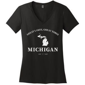 Michigan Great Lakes Great Times Women's V-Neck T-Shirt