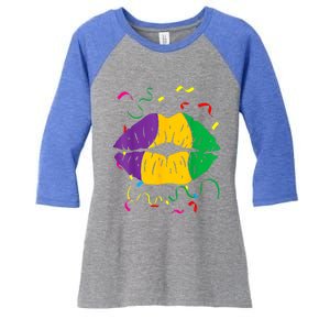 Mardi Gras Lips Queen Carnival Costume Purple And Gold Funny Gift Women's Tri-Blend 3/4-Sleeve Raglan Shirt