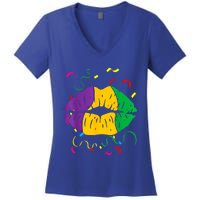 Mardi Gras Lips Queen Carnival Costume Purple And Gold Funny Gift Women's V-Neck T-Shirt