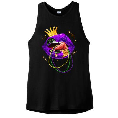 Mardi Gras Lips Queen Carnival Costume Ladies PosiCharge Tri-Blend Wicking Tank