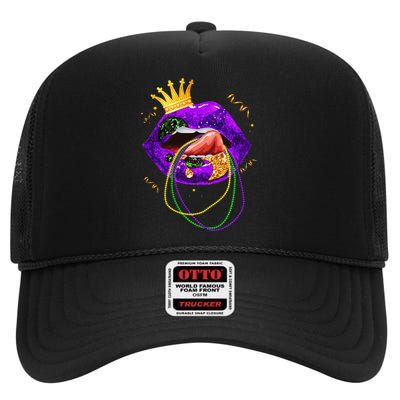 Mardi Gras Lips Queen Carnival Costume High Crown Mesh Back Trucker Hat