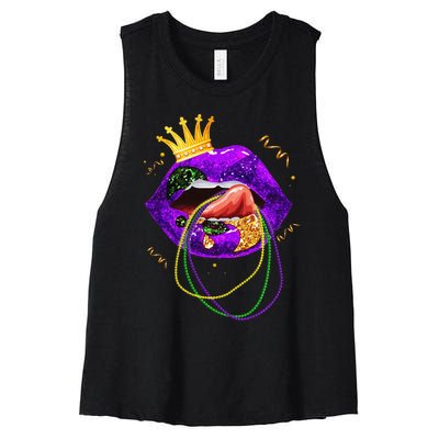 Mardi Gras Lips Queen Carnival Costume Women's Racerback Cropped Tank