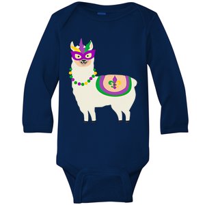 Mardi Gras Llama Funny Carnival Fatgifttuesday Party Gift Baby Long Sleeve Bodysuit