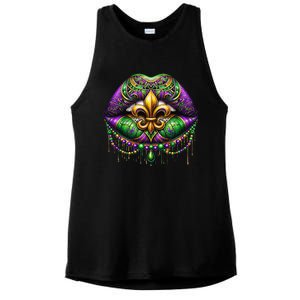 Mardi Gras Lips Queen Carnival Fleur De Lis Louisiana Ladies PosiCharge Tri-Blend Wicking Tank