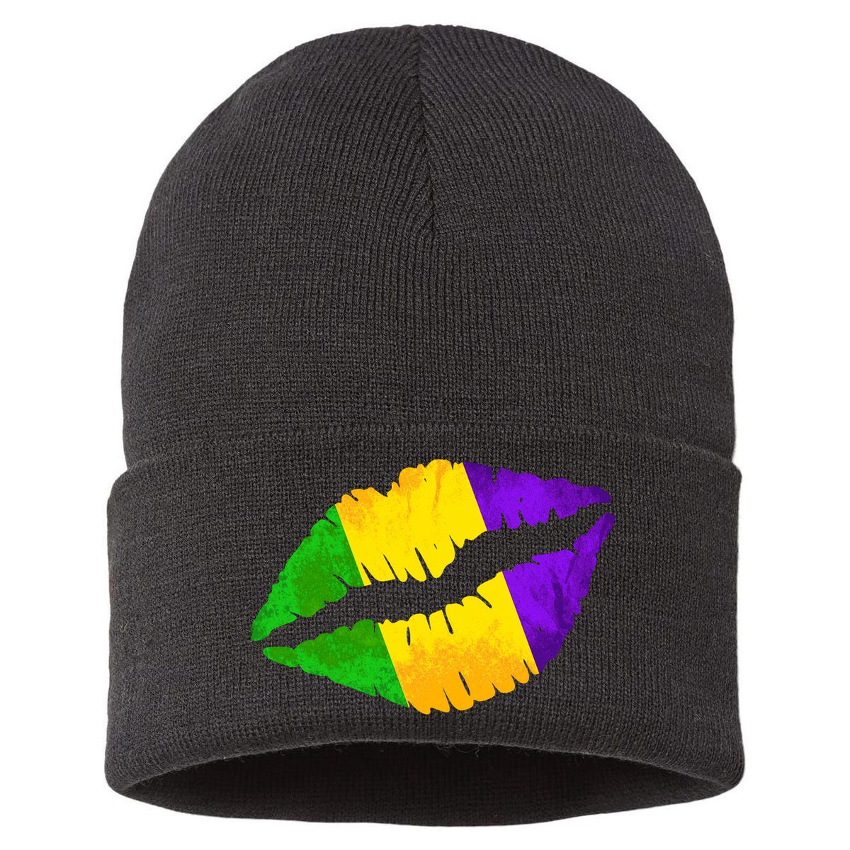 Mardi Gras Lips Design Sustainable Knit Beanie