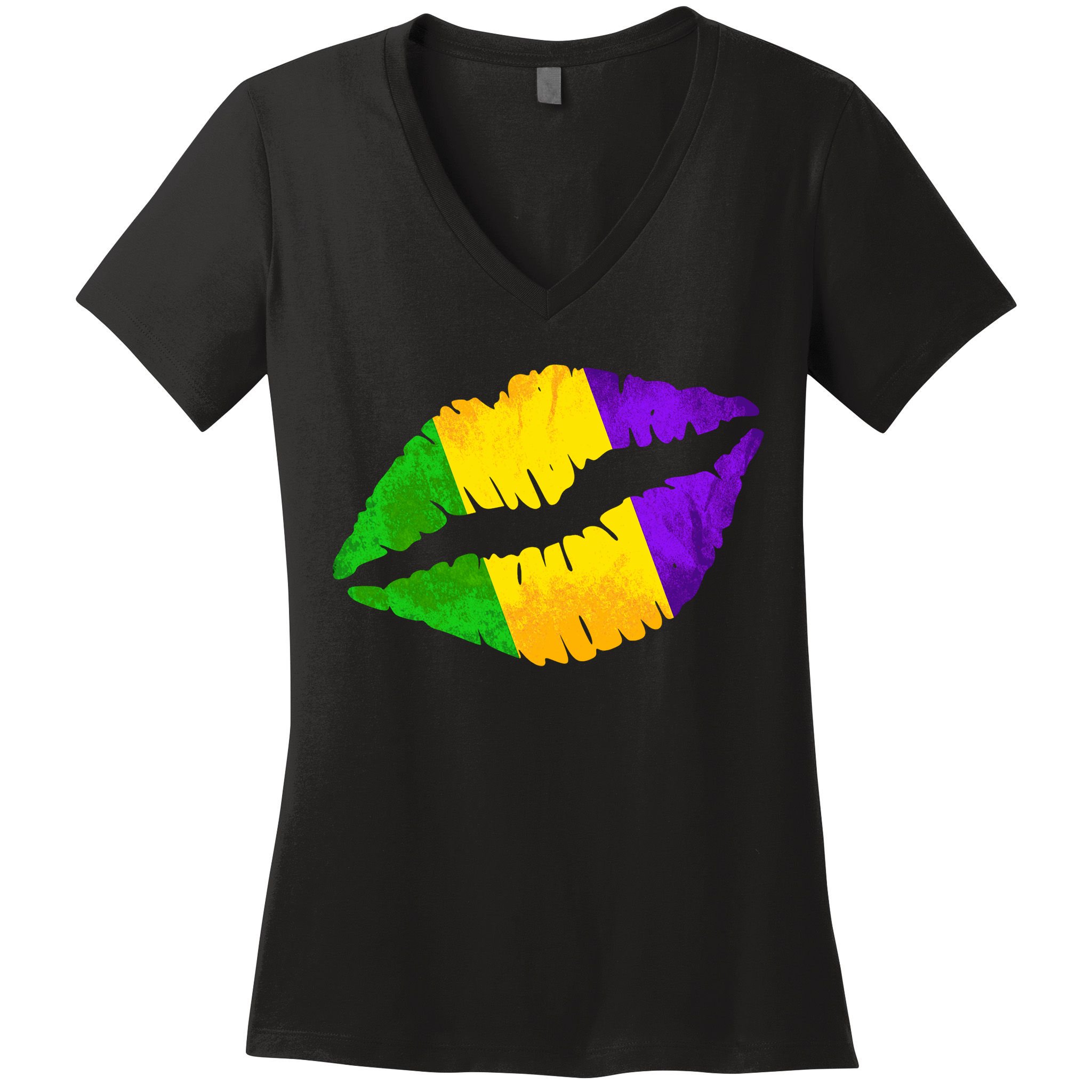 Mardi Gras Lips Design Women's V-Neck T-Shirt