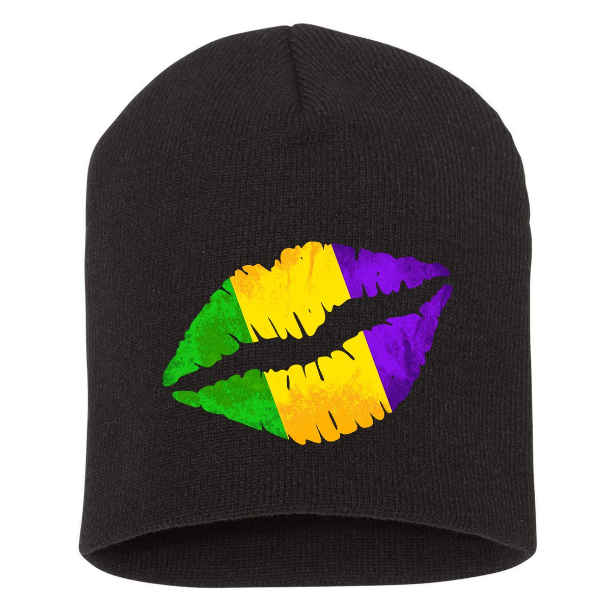 Mardi Gras Lips Design Short Acrylic Beanie