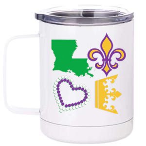 Mardi Gras Love Party Beads Louisiana New Orleans S 12 oz Stainless Steel Tumbler Cup