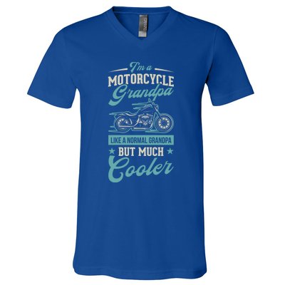 Motorcycle Grandpa Like A Normal Grandpa But Much Cooler Gift V-Neck T-Shirt