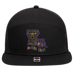 Mardi Gras Louisiana Map 7 Panel Mesh Trucker Snapback Hat