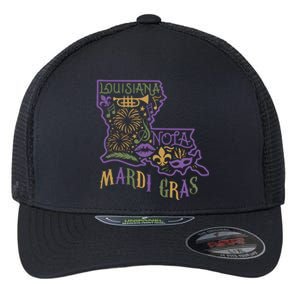 Mardi Gras Louisiana Map Flexfit Unipanel Trucker Cap