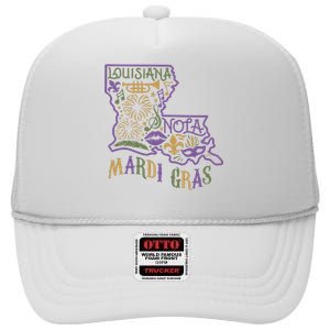 Mardi Gras Louisiana Map High Crown Mesh Back Trucker Hat