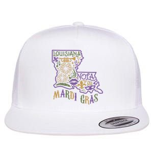 Mardi Gras Louisiana Map Flat Bill Trucker Hat