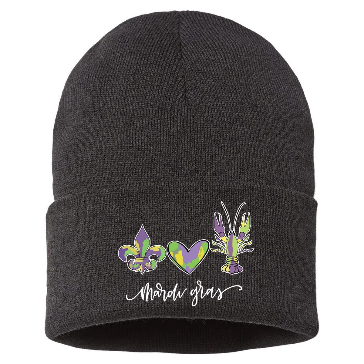Mardi Gras Logo Heart Sustainable Knit Beanie