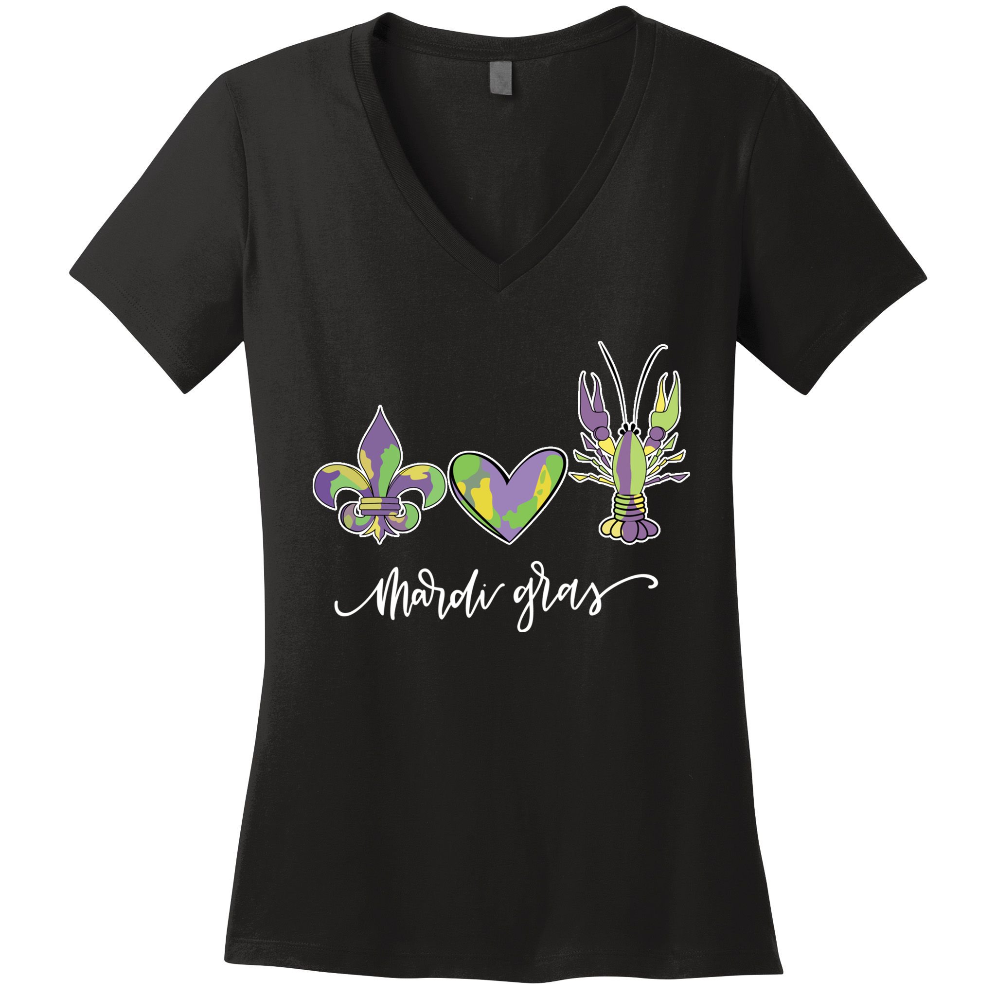 Mardi Gras Logo Heart Women's V-Neck T-Shirt