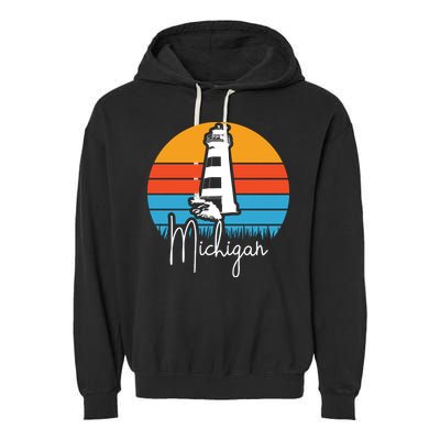 Michigan Great Lakes Lighthouse Beach Town Garment-Dyed Fleece Hoodie