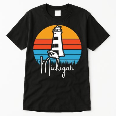 Michigan Great Lakes Lighthouse Beach Town Tall T-Shirt
