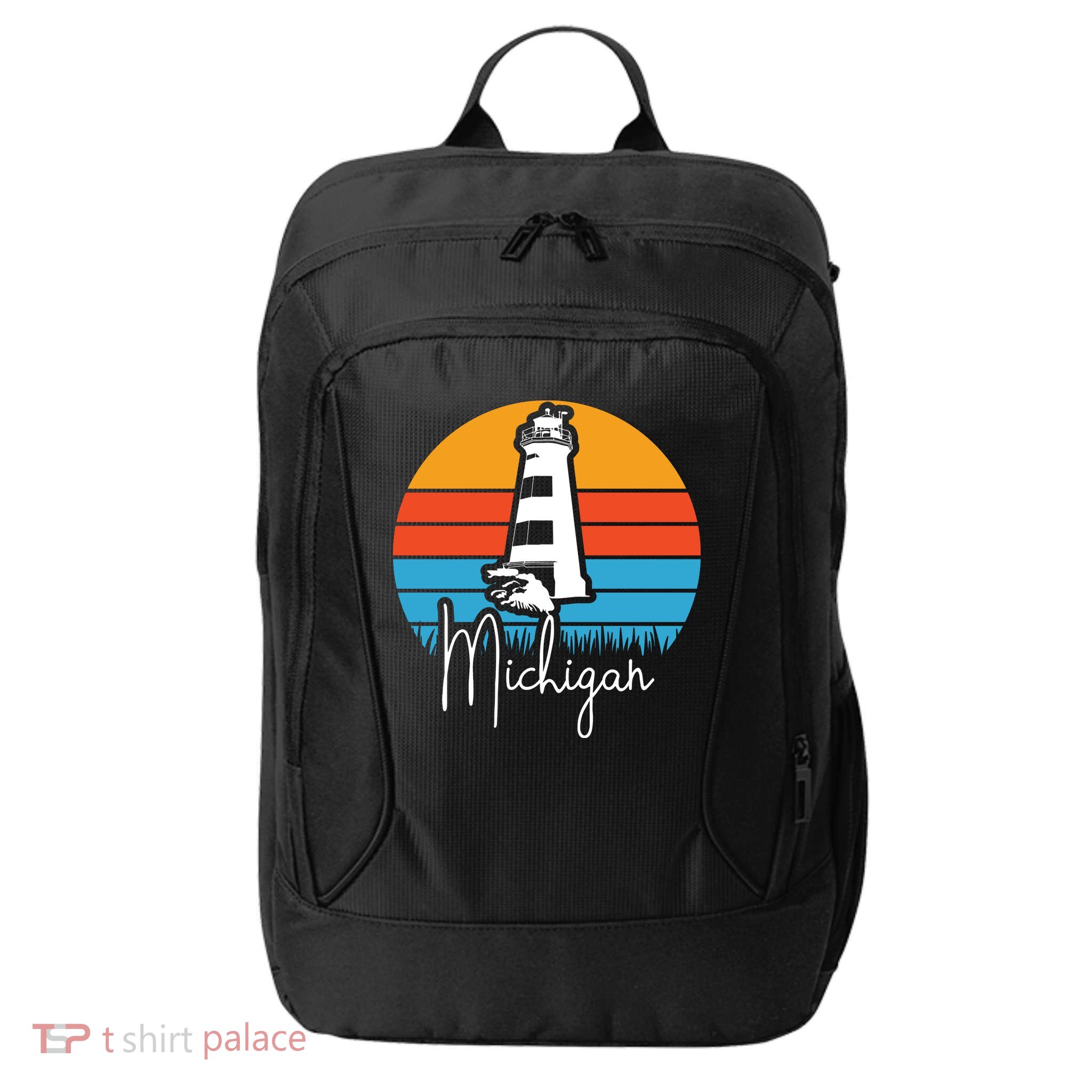 Michigan Great Lakes Lighthouse Beach Town City Backpack
