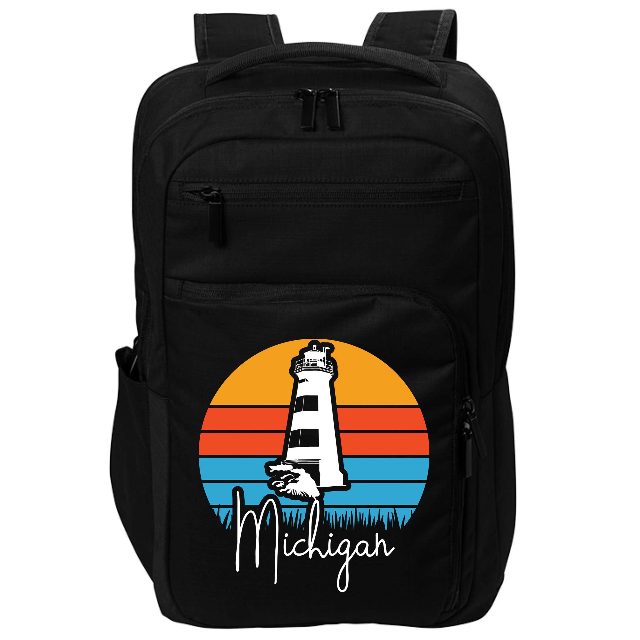 Michigan Great Lakes Lighthouse Beach Town Impact Tech Backpack