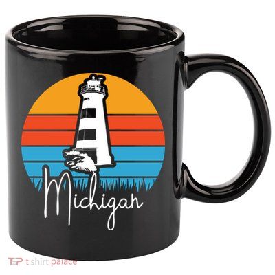Michigan Great Lakes Lighthouse Beach Town 11oz C Handle Ceramic Mug