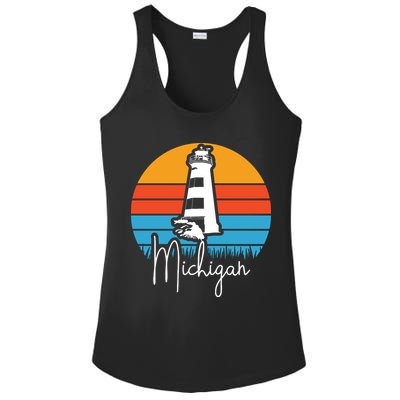 Michigan Great Lakes Lighthouse Beach Town Ladies PosiCharge Competitor Racerback Tank