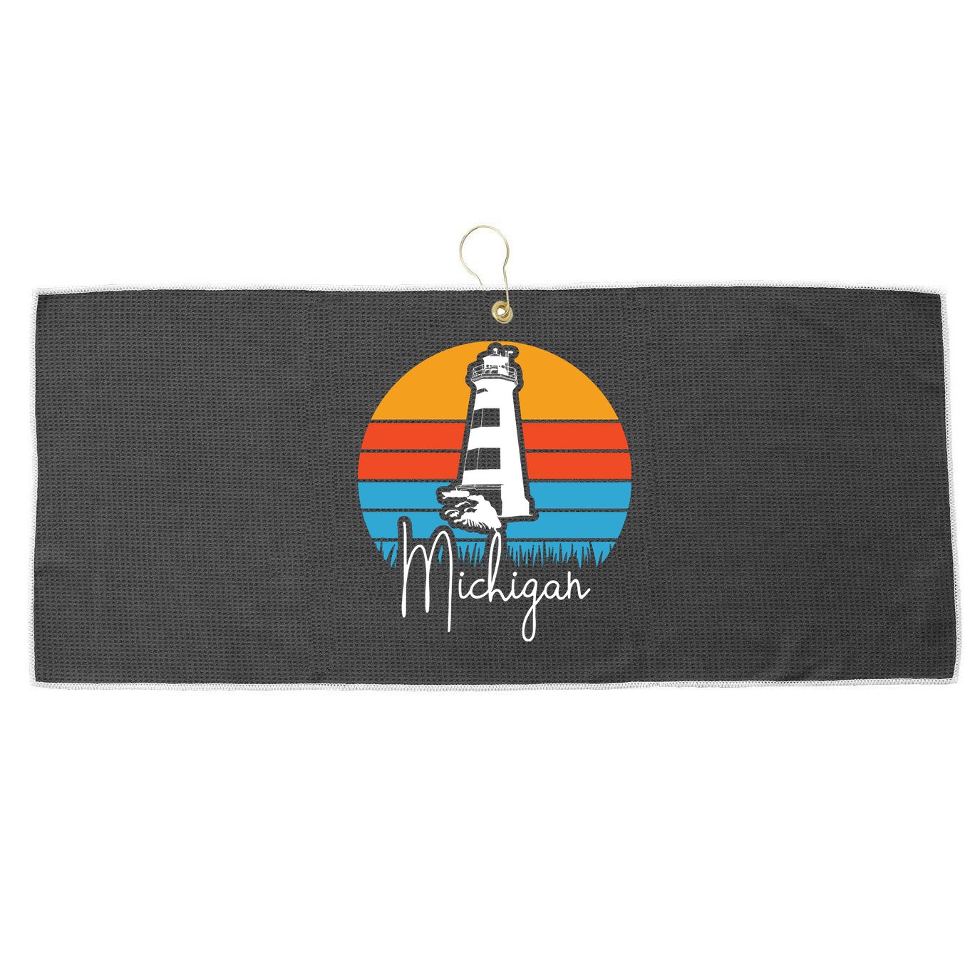 Michigan Great Lakes Lighthouse Beach Town Large Microfiber Waffle Golf Towel