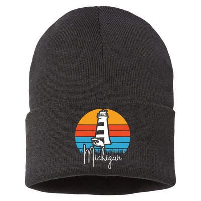 Michigan Great Lakes Lighthouse Beach Town Sustainable Knit Beanie