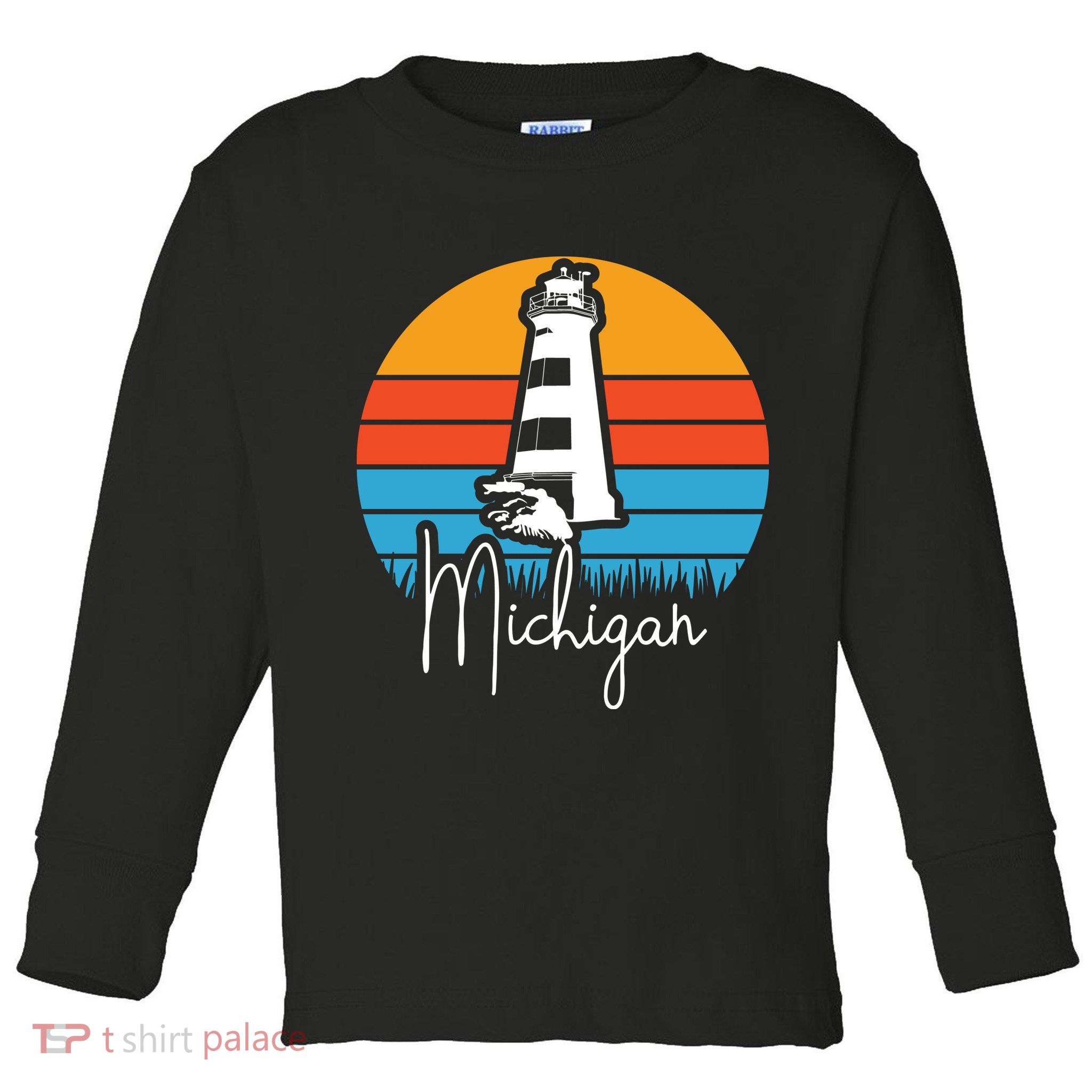 Michigan Great Lakes Lighthouse Beach Town Toddler Long Sleeve Shirt