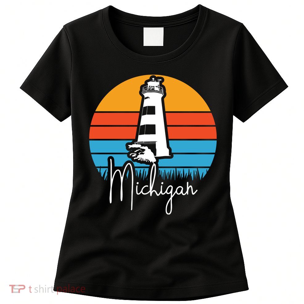 Michigan Great Lakes Lighthouse Beach Town Womens T-Shirt