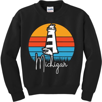 Michigan Great Lakes Lighthouse Beach Town Kids Sweatshirt
