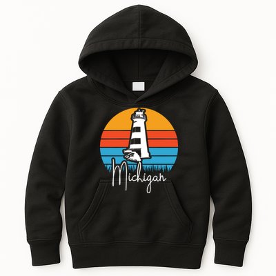 Michigan Great Lakes Lighthouse Beach Town Kids Hoodie