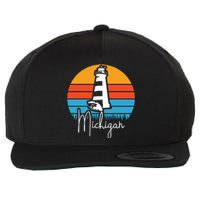 Michigan Great Lakes Lighthouse Beach Town Wool Snapback Cap