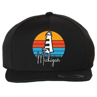 Michigan Great Lakes Lighthouse Beach Town Wool Snapback Cap