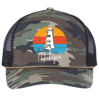 Michigan Great Lakes Lighthouse Beach Town Retro Rope Trucker Hat Cap