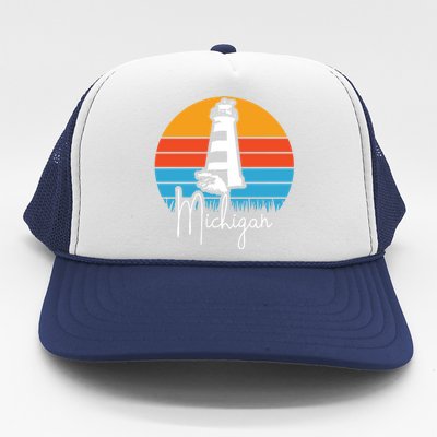 Michigan Great Lakes Lighthouse Beach Town Trucker Hat