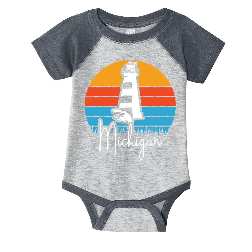 Michigan Great Lakes Lighthouse Beach Town Infant Baby Jersey Bodysuit