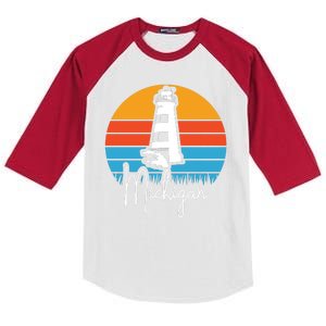 Michigan Great Lakes Lighthouse Beach Town Kids Colorblock Raglan Jersey