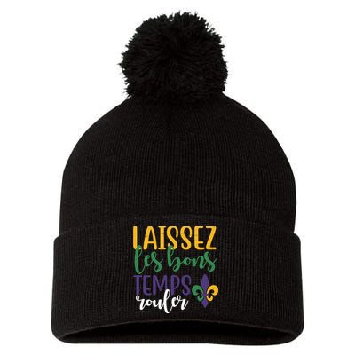 Mardi Gras Laissez Les Bons Temps Rouler Pom Pom 12in Knit Beanie