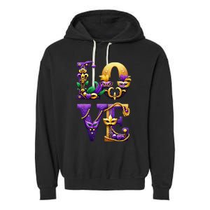 Mardi Gras Love Letters Outfit Costume Women Mardi Gras Garment-Dyed Fleece Hoodie