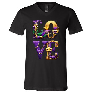 Mardi Gras Love Letters Outfit Costume Women Mardi Gras V-Neck T-Shirt