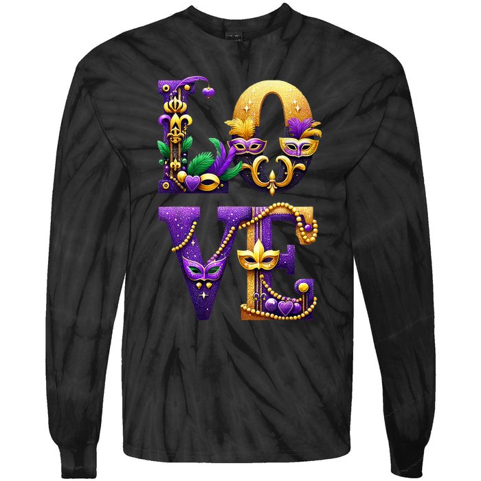 Mardi Gras Love Letters Outfit Costume Women Mardi Gras Tie-Dye Long Sleeve Shirt