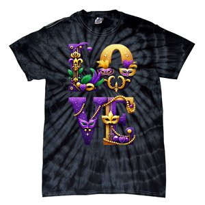 Mardi Gras Love Letters Outfit Costume Women Mardi Gras Tie-Dye T-Shirt