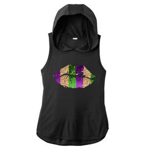 Mardi Gras Lips Celebration Ladies PosiCharge Tri-Blend Wicking Draft Hoodie Tank