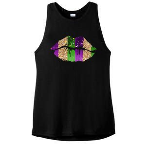 Mardi Gras Lips Celebration Ladies PosiCharge Tri-Blend Wicking Tank