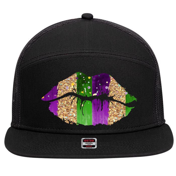 Mardi Gras Lips Celebration 7 Panel Mesh Trucker Snapback Hat