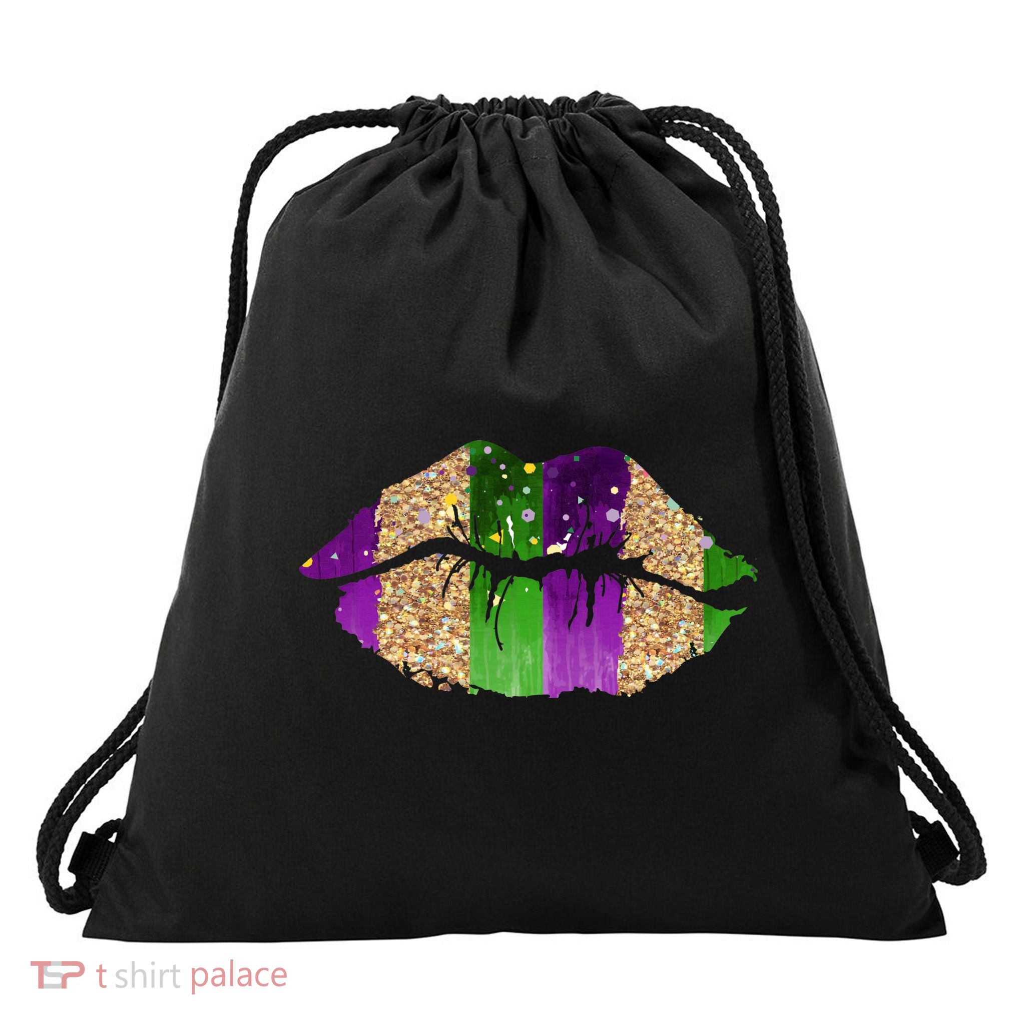 Mardi Gras Lips Celebration Drawstring Bag
