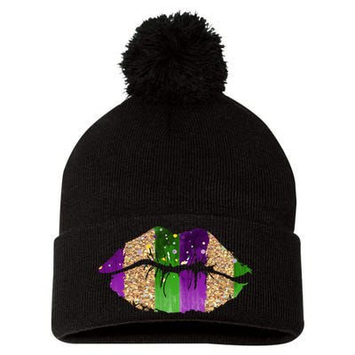 Mardi Gras Lips Celebration Pom Pom 12in Knit Beanie